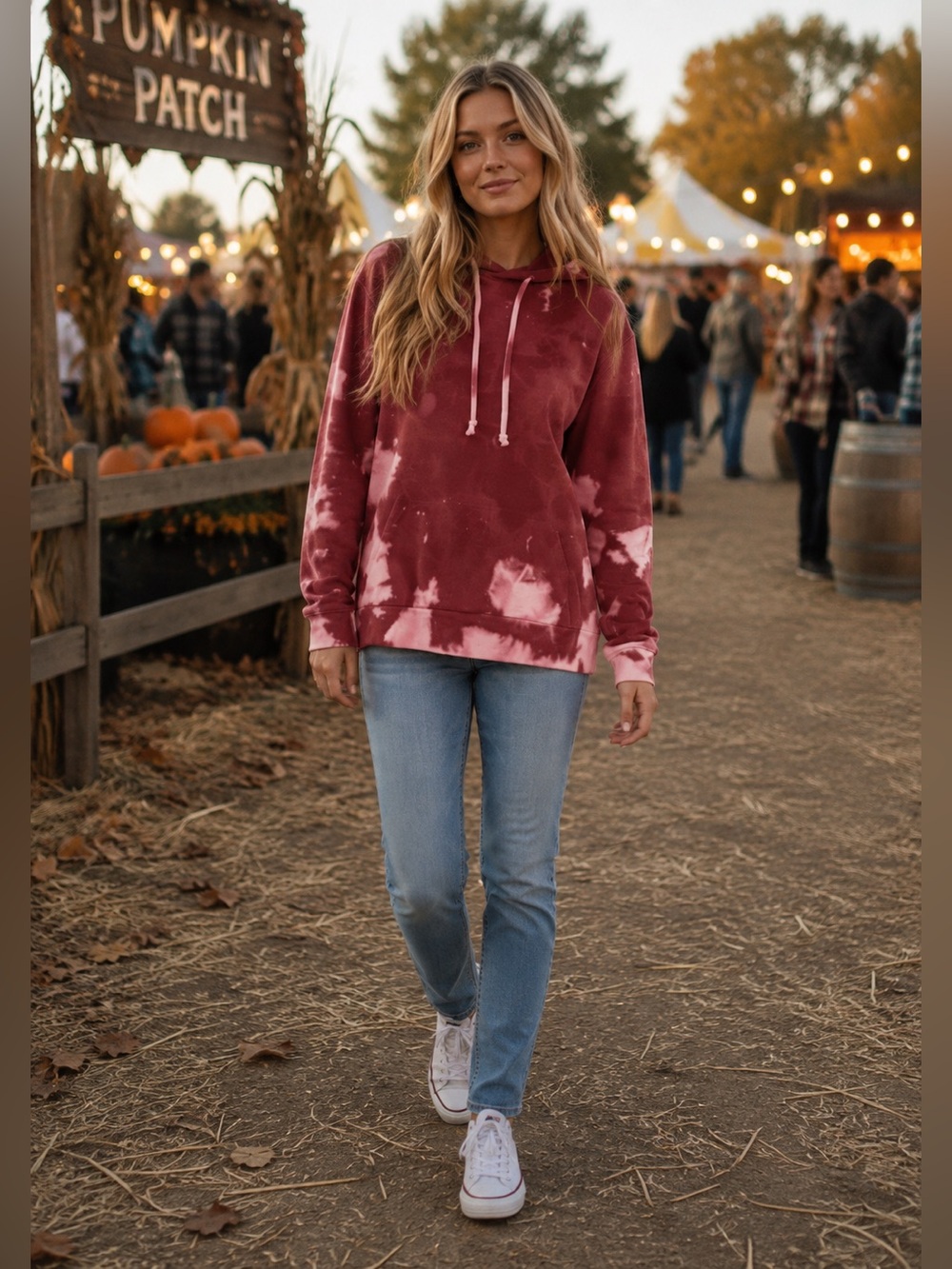 Chaser Women's XS Rust Burgundy Red & White Acid Wash Tie-Dye Pullover Hoodie